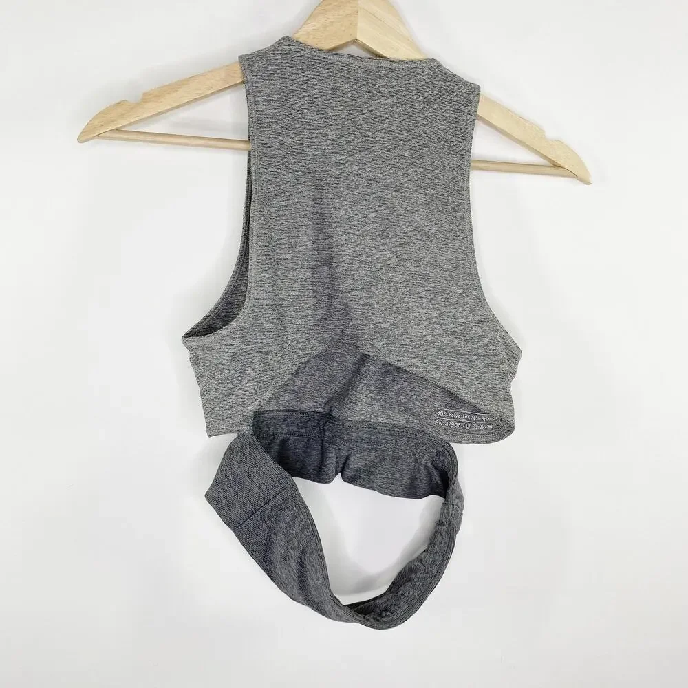 Outdoor Voices Slashback Tri-Tone Grey Crop Top Sports Bra‎ Women's Size Small S
